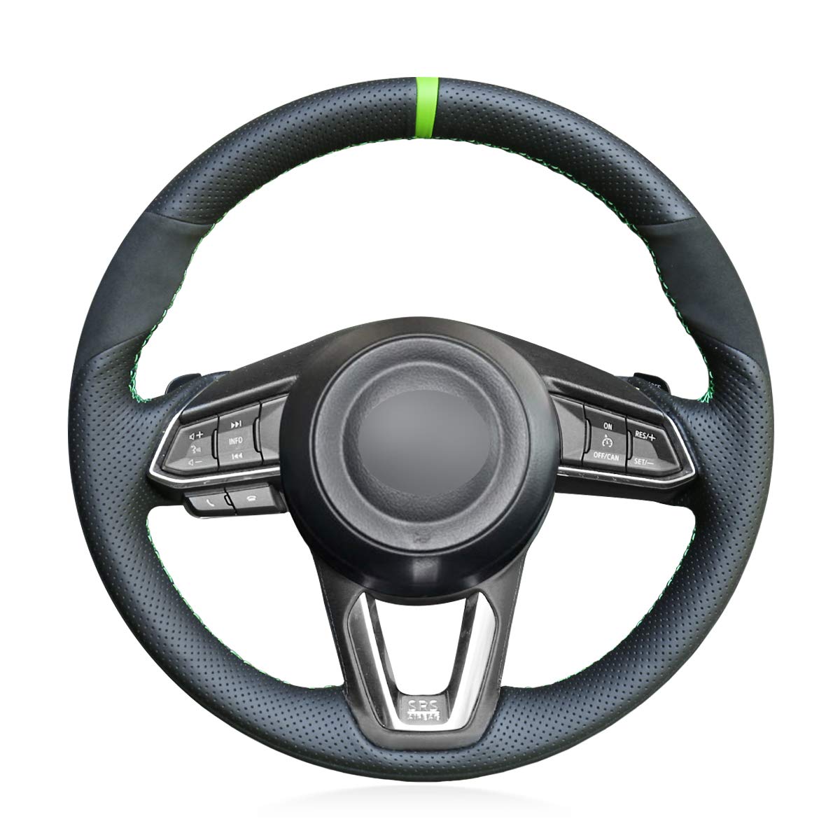 Loncky Auto Custom Fit OEM Black Genuine Leather Black Suede Steering